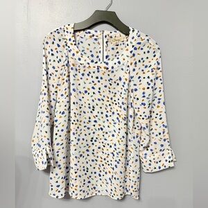 #12)   Elegant White Blouse with Multicolor Pattern & 3/4 sleeve